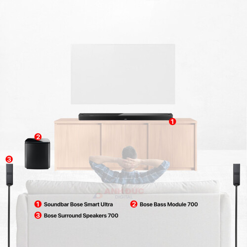 Loa Soundbar Bose Smart Ultra + Bose Bass Module 700 + Bose Surround Speakers 700 | Black (Chính Hãng)