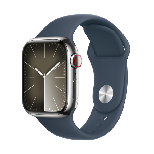 Apple Watch Series 9 | 45mm/GPS + Cellular | Silver Stainless Steel Case/ Storm Blue Sport Band | M/L (Chính hãng)