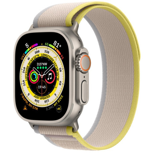 Apple Watch Ultra | 49mm/GPS + Cellular | Titanium Case/Yellow/Beige Trail Loop | M/L