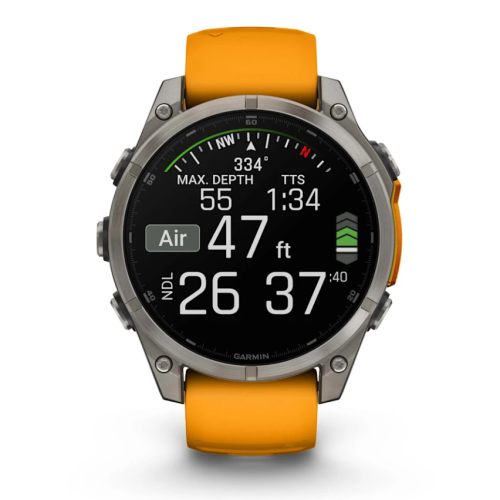 Garmin Fenix 8 Amoled | 51mm | Sapphire, Titanium with Spark Orange/Graphite Silicone Band (Chính Hãng)
