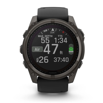 Garmin Fenix 8 Solar | 47mm | Sapphire, Carbon Gray DLC Titanium with Black/Pebble Gray Silicone Band (Chính Hãng)