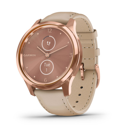 Garmin Vivomove Luxe | Rose Gold Stainless Steel Case/Leather Band (Chính Hãng)