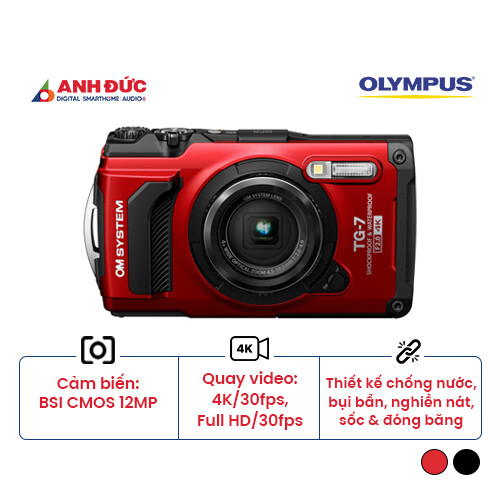 Máy ảnh Olympus OM System Tough TG-7 | Red (Chính hãng)