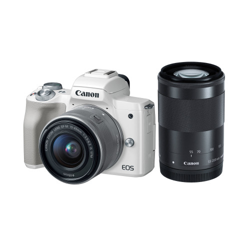 Máy ảnh Canon EOS M50 + Lens EF-M 15-45mm f/3.5-5.6 + Lens EF-M 55-200 f/4.5-6.3 | White (Chính hãng)