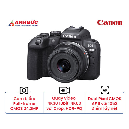 Máy ảnh Canon EOS R10 + Lens RF-S 18-45mm f/4.5-6.3 IS STM (Chính Hãng)