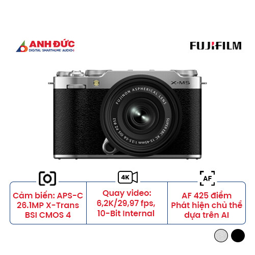 Máy ảnh Fujifilm X-M5 + Lens XC 15-45mm f/3.5-5.6 | Silver (Chính hãng)