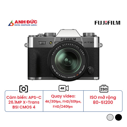 Máy ảnh Fujifilm X-T30 Mark II + Lens XF 18-55mm f/2.8-4 | Silver (Chính hãng)