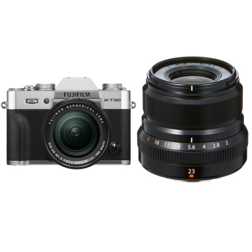 Máy ảnh Fujifilm X-T30 + Lens XF 18-55mm f/2.8-4 + Lens XF 23mm f/1.4 | Silver (Chính hãng)