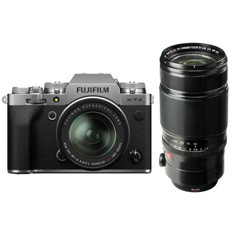 Máy ảnh Fujifilm X-T4 + Lens XF 18-55mm f/2.8-4 + Lens XF 50-140mm f/2.8 R LM OIS WR | Silver (Chính hãng)