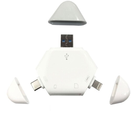 Đầu đọc thẻ tam giác 3 trong 1 -TF, SD sử dụng 3 cổng Type C, Lightning, USB (Chính hãng)