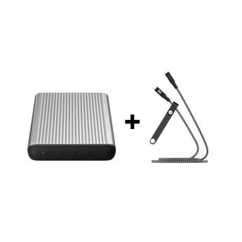 Combo sạc HyperJuice GaN 245W Charger 4 USB-C + Cáp USB-C to USB-C 2M HyperDrive Video, Data & Charging 10GBPS/100W (Chính Hãng)