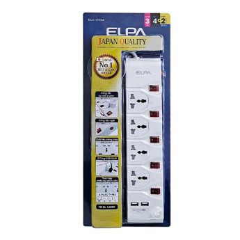 Ổ cắm ELPA ESU-VNI43 4 ổ điện; 5 công tắc; 3m; 2xUSB (Chính Hãng)