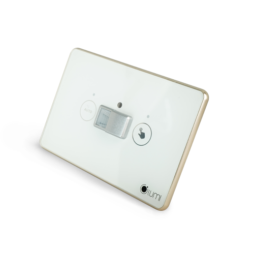 Công tắc cầu thang Lumi chữ nhật ngang kính phẳng viền bo cong champagne LM-MSZ/CC/NT | White