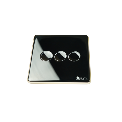 Công tắc 3 nút (2 chế độ) Lumi vuông kính lõm viền bo cong champagne LM-S3B-CB/CC/VD | Black