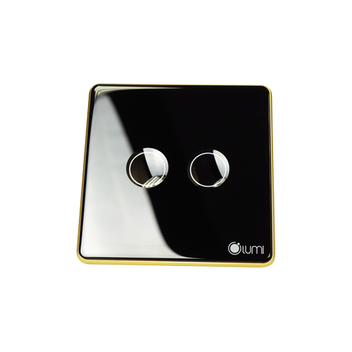 Công tắc cổng 2 nút Lumi chữ nhật dọc kính lõm viền bo cong vàng LM-S2G-CB/CG/DD | Black