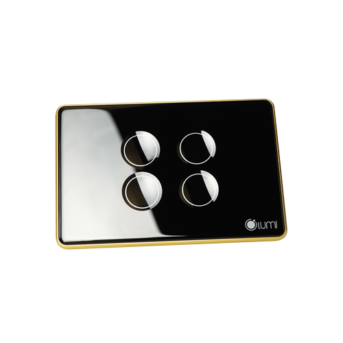 Công tắc rèm đôi 24VDC cos 3 dây Lumi chữ nhật ngang kính lõm viền bo cong vàng LM-S4C-CB/CG/ND | Black