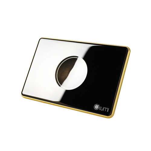 Công tắc 1 nút (2 chế độ) Lumi chữ nhật dọc kính lõm viền bo cong vàng LM-S1B-CB/CG/DD | Black