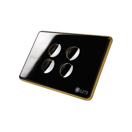 Công tắc 4 nút Lumi chữ nhật dọc kính lõm viền bo cong vàng LM-S4N-CB/CG/DD | Black