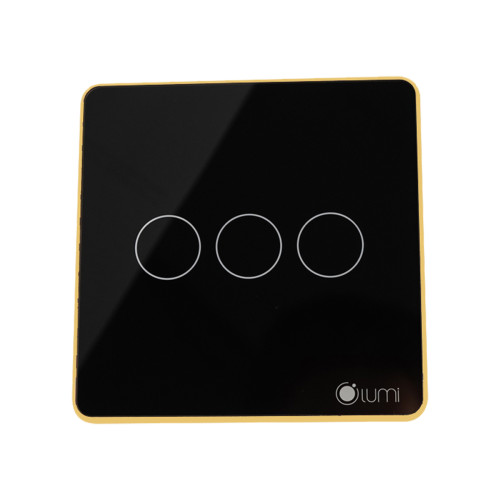 Công tắc rèm đơn 24VDC cos 3 dây Lumi vuông kính phẳng viền bo cong vàng LM-S3C-Fy/CG/VD | Black
