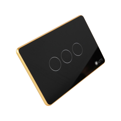 Công tắc cửa cuốn 24VDC Lumi chữ nhật ngang kính phẳng viền bo cong vàng LM-S3RD-Fy/CG/ND | Black