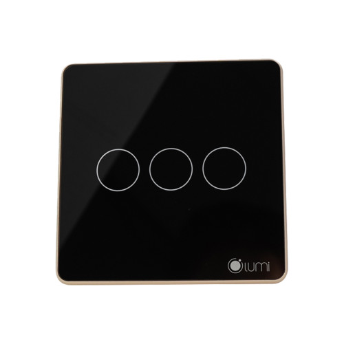 Công tắc cửa cuốn 220VAC Lumi vuông kính phẳng viền bo cong vàng LM-S3RA-Fy/CG/VD | Black