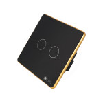 Công tắc 2 nút (2 chế độ) Lumi chữ nhật dọc kính phẳng viền bo cong vàng LM-S2B-Fy/CG/DD | Black