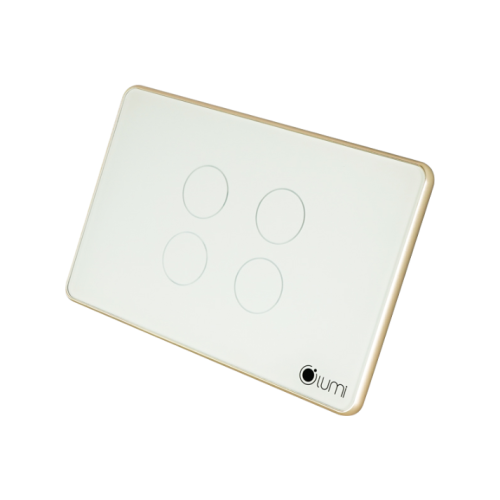Công tắc 4 nút Lumi chữ nhật dọc kính phẳng viền bo cong champagne LM-S4N-Fy/CC/DT | White
