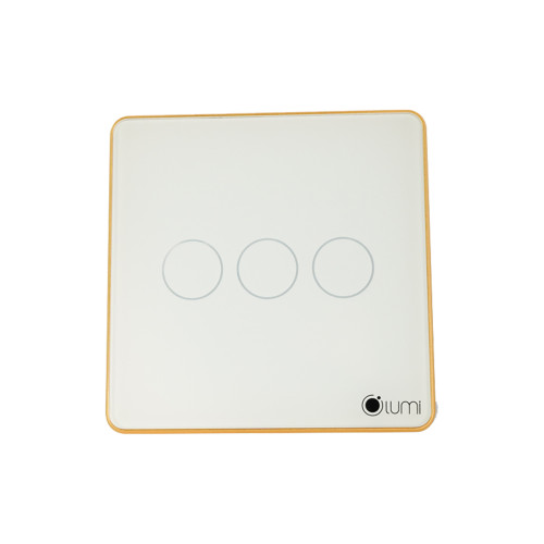 Công tắc cửa cuốn 24VDC Lumi vuông kính phẳng viền bo cong vàng LM-S3RD-Fy/CG/VT | White