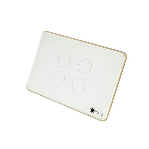 Công tắc 4 nút (2 chế độ) Lumi chữ nhật ngang kính phẳng viền bo cong champagne LM-S4B-Fy/CC/NT | White