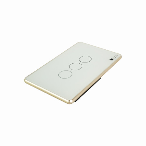Công tắc 3 nút Lumi chữ nhật ngang kính phẳng viền bo cong champagne LM-S3N-Fy/CC/NT | White