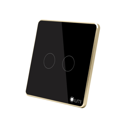 Công tắc cổng 2 nút Lumi vuông kính phẳng viền bo cong champagne LM-S2G-Fy/CC/VD | Black