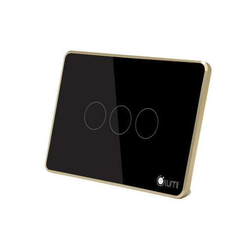 Công tắc công suất cao 3 nút Lumi chữ nhật ngang kính phẳng viền thẳng champagne LM-S3H/ND | Black
