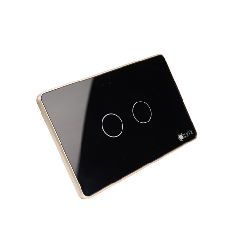 Công tắc 2 nút (2 chế độ) Lumi chữ nhật ngang kính phẳng viền thẳng champagne LM-S2B/ND | Black
