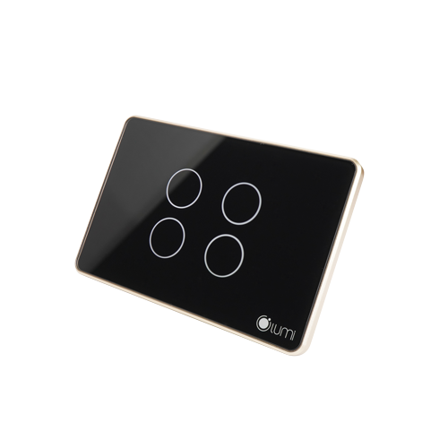 Công tắc 4 nút (2 chế độ) Lumi chữ nhật dọc kính phẳng viền bo cong champagne LM-S4B-Fy/CC/DD | Black