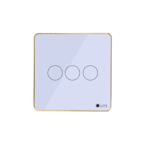 Công tắc 3 nút (2 chế độ) Lumi chữ nhật ngang kính phẳng viền thẳng champagne LM-S3B/NT | White