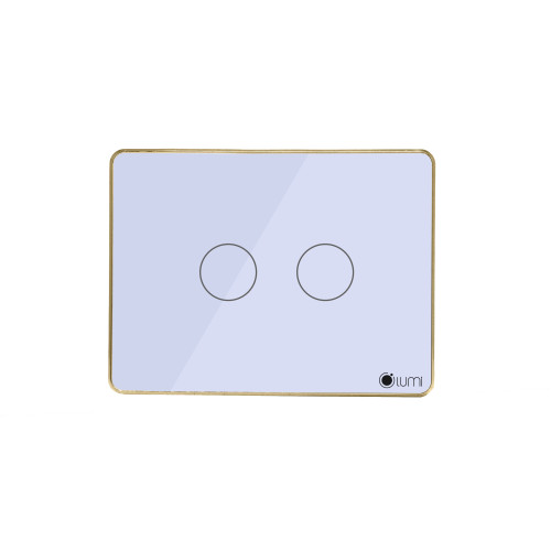Công tắc 2 nút (2 chế độ) Lumi chữ nhật dọc kính phẳng viền thẳng champagne LM-S2B/DT | White