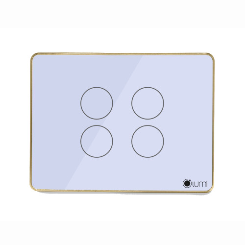 Công tắc 4 nút (2 chế độ) Lumi chữ nhật ngang kính phẳng viền thẳng champagne LM-S4B/NT | White