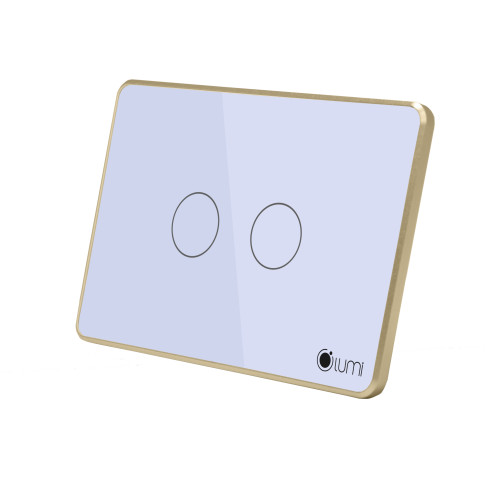Công tắc công suất cao 2 nút (2 chế độ) Lumi chữ nhật dọc kính phẳng viền thẳng champagne LM-S2B/DT | White