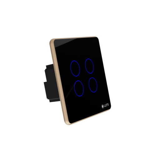 Công tắc 4 nút (2 chế độ) Lumi chữ nhật dọc kính phẳng viền thẳng champagne LM-S4B/DD | Black