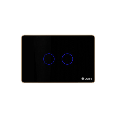 Công tắc cổng 2 nút Lumi chữ nhật ngang kính phẳng viền thẳng champagne LM-S2G/ND | Black