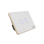 Công tắc 2 nút Lumi chữ nhật dọc kính phẳng viền thẳng champagne LM-S2N/DT | White