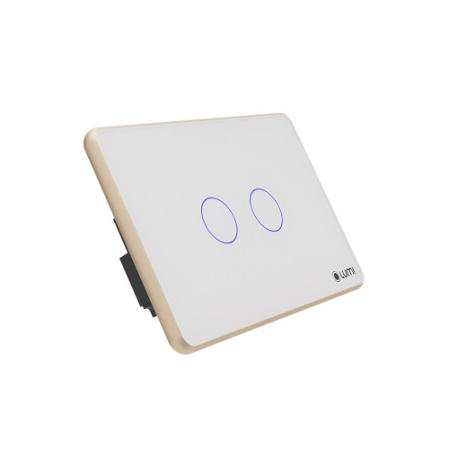 Công tắc 2 nút Lumi chữ nhật dọc kính phẳng viền thẳng champagne LM-S2N/DT | White
