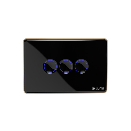 Công tắc cửa cuốn 24VDC Lumi chữ nhật ngang kính lõm viền bo cong champagne LM-S3RD-CB/CC/ND | Black