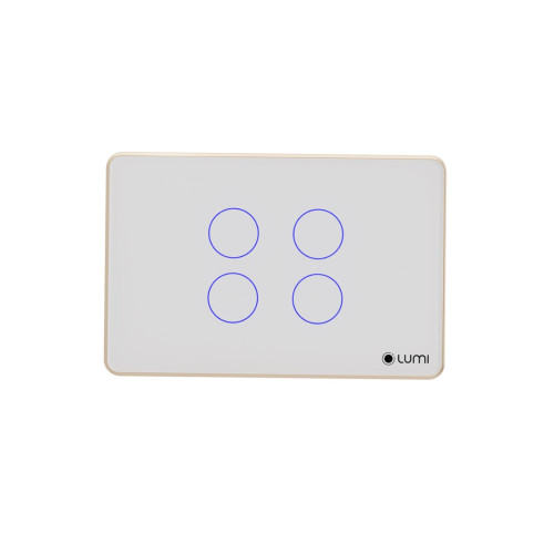 Công tắc rèm đôi 220VAC Lumi chữ nhật ngang kính phẳng viền thẳng champagne LM-S4C/NT | White