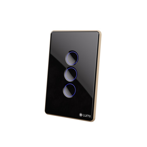 Công tắc rèm đơn DT99 Lumi chữ nhật dọc kính lõm viền bo cong vàng LM-S3CD-CB/CG/DD | Black