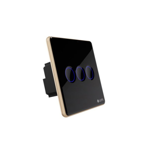 Công tắc rèm đơn 24VDC cos 3 dây Lumi vuông kính lõm viền bo cong champagne LM-S3C-CB/CC/VD | Black