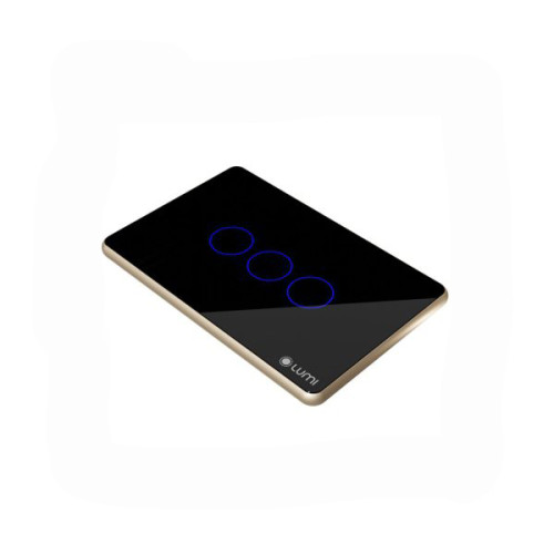 Công tắc rèm đơn 220VAC Lumi chữ nhật dọc kính phẳng viền thẳng champagne LM-S3C/DD | Black