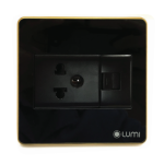 Ổ cắm 1 hạt đơn 3 chấu + 1 hạt mạng Lumi vuông kính phẳng viền thẳng champagne LM-SK2i/VD | Black