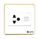 Ổ cắm 1 hạt đơn 3 chấu + 1 hạt mạng Lumi vuông kính phẳng viền thẳng champagne LM-SK2i/VT | White