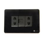 Ổ cắm 2 hạt ổ cắm đơn 2 chấu + 1 hạt mạng Lumi vuông kính phẳng viền thẳng champagne LM-SK11i/VD | Black